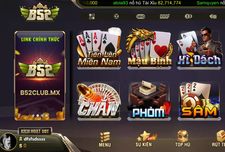 Sảnh game bài b52 hiện đại thu hút người chơi