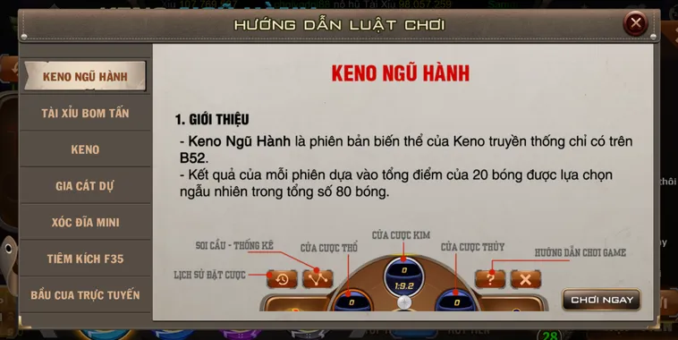 Hướng Dẫn Chơi Keno Ngũ Hành Tại B52 Club Nhận Thưởng Khủng