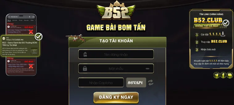 Đăng kí nhanh chóng tiến vào cổng game B52